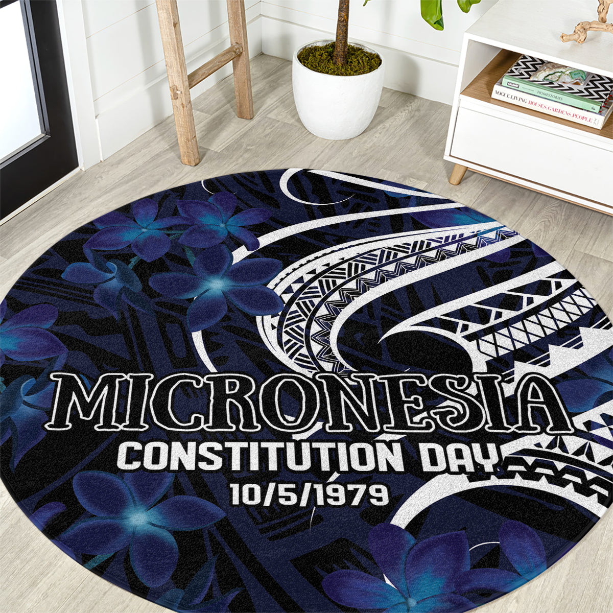 Micronesia Constitution Day Round Carpet Since 1979 with Polynesian Hibiscus Pattern LT9 Blue - Polynesian Pride