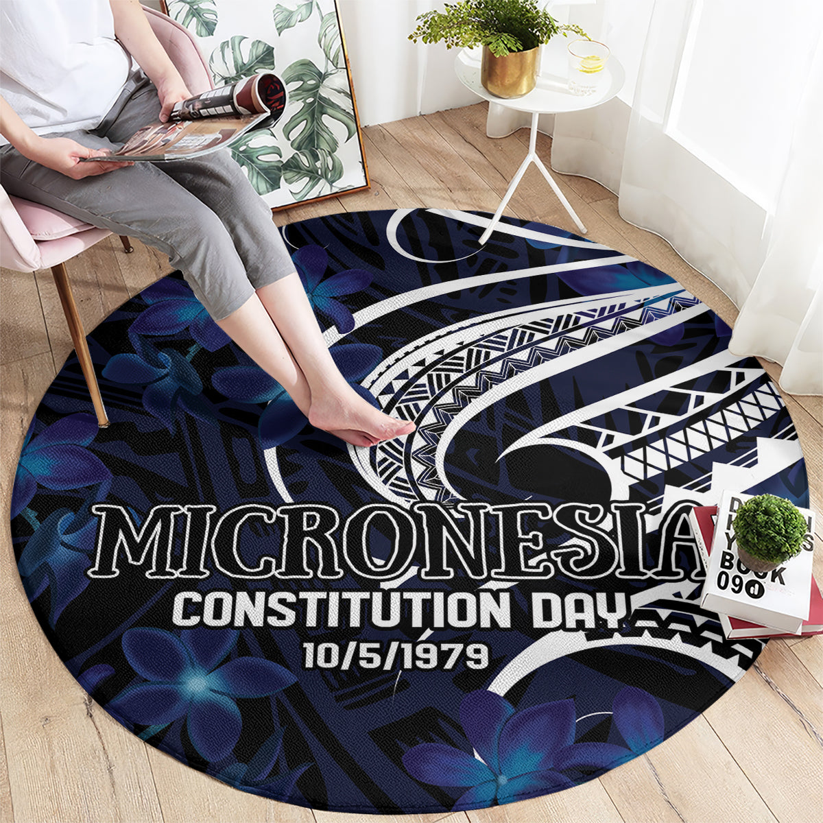 Micronesia Constitution Day Round Carpet Since 1979 with Polynesian Hibiscus Pattern LT9 - Polynesian Pride