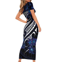 Micronesia Constitution Day Short Sleeve Bodycon Dress Since 1979 with Polynesian Hibiscus Pattern LT9 - Polynesian Pride