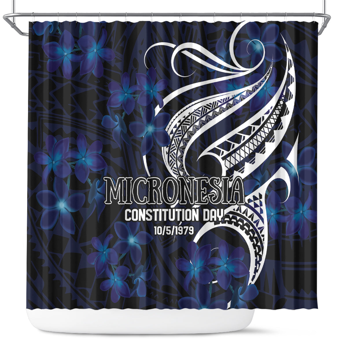 Micronesia Constitution Day Shower Curtain Since 1979 with Polynesian Hibiscus Pattern LT9 Blue - Polynesian Pride