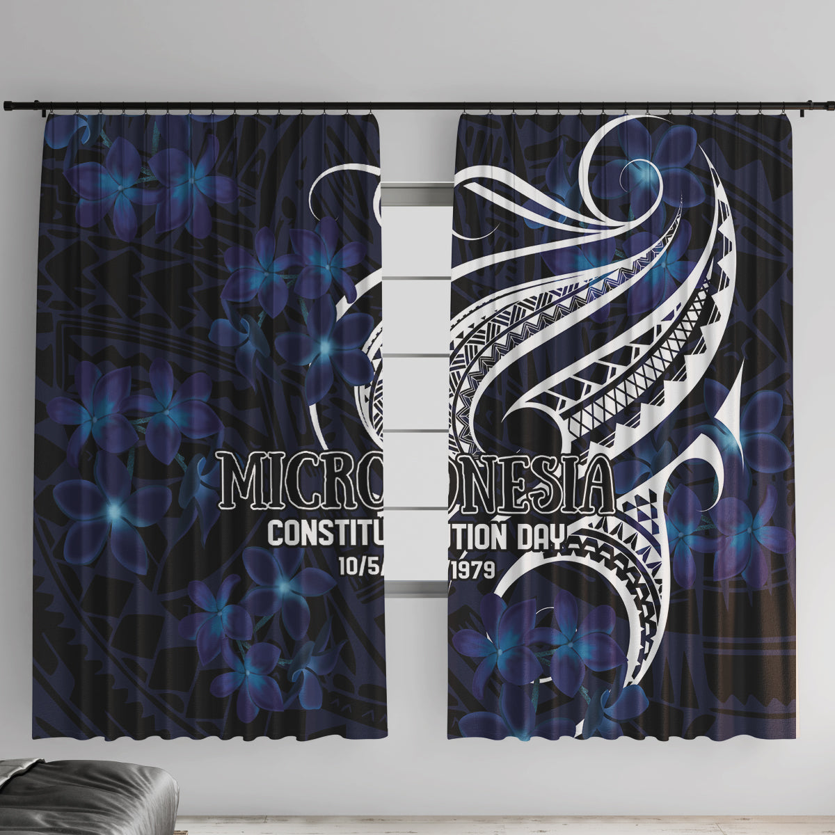 Micronesia Constitution Day Window Curtain Since 1979 with Polynesian Hibiscus Pattern LT9 With Hooks Blue - Polynesian Pride