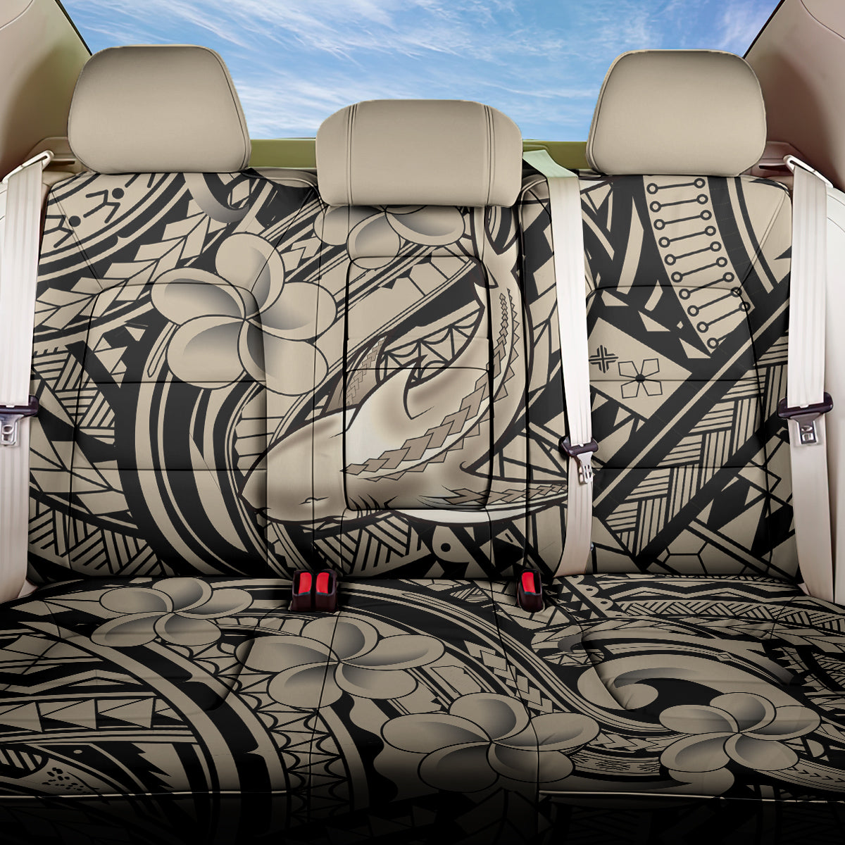 Polynesian Shark Tribal Tattoo Back Car Seat Cover Beige Style LT9 One Size Beige - Polynesian Pride