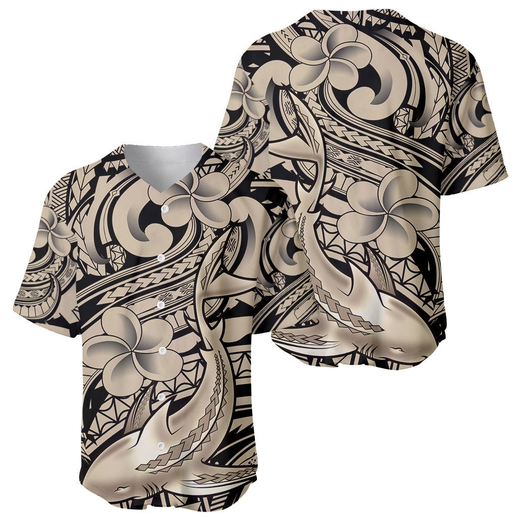 Polynesian Shark Tribal Tattoo Baseball Jersey Beige Style