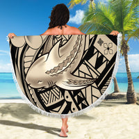 Polynesian Shark Tribal Tattoo Beach Blanket Beige Style