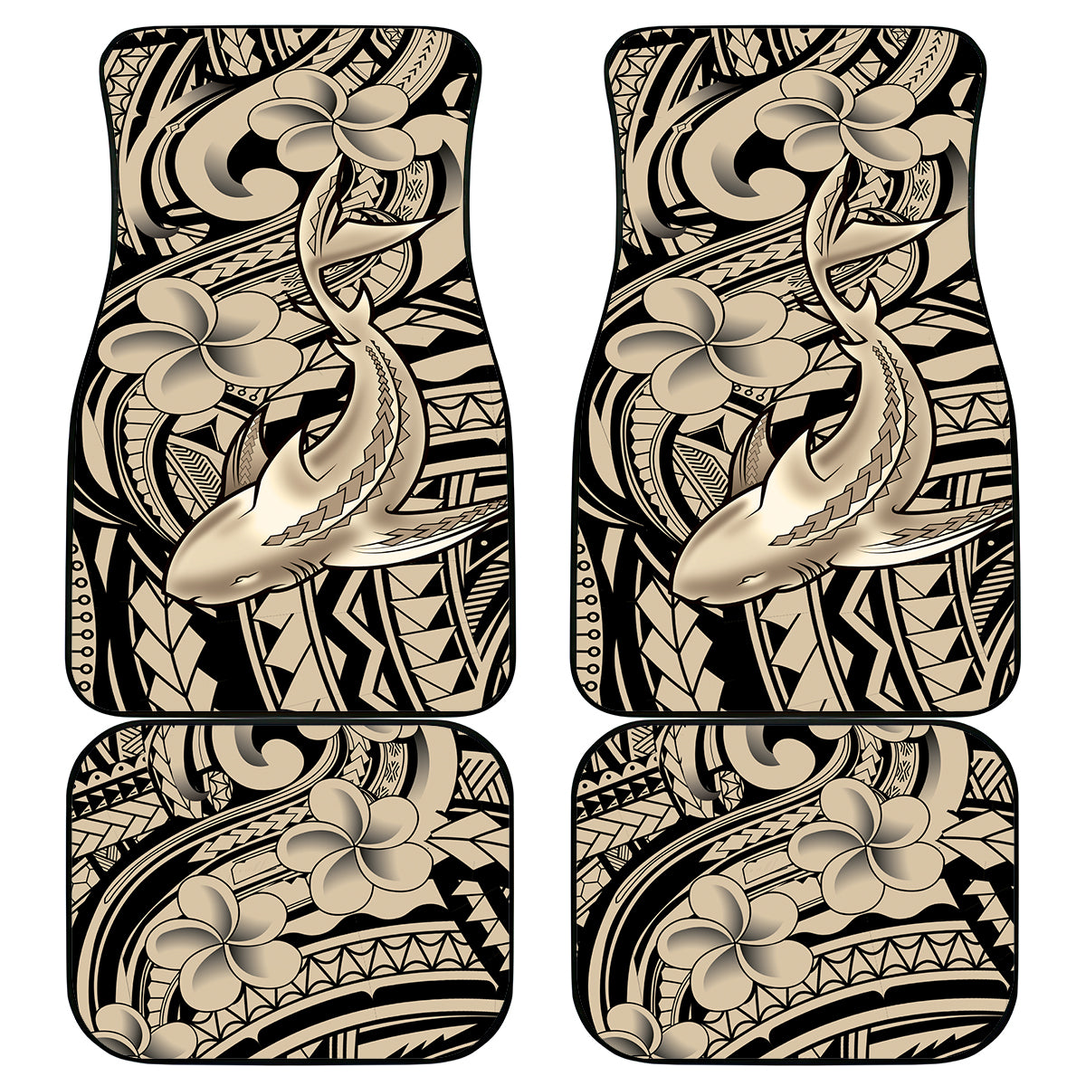 Polynesian Shark Tribal Tattoo Car Mats Beige Style