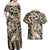 Polynesian Shark Tribal Tattoo Couples Matching Off Shoulder Maxi Dress and Hawaiian Shirt Beige Style