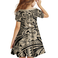 Polynesian Shark Tribal Tattoo Family Matching Off The Shoulder Long Sleeve Dress and Hawaiian Shirt Beige Style LT9 - Polynesian Pride