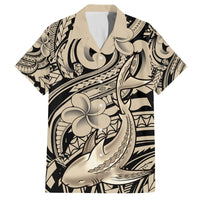 Polynesian Shark Tribal Tattoo Family Matching Off Shoulder Maxi Dress and Hawaiian Shirt Beige Style LT9 Dad's Shirt - Short Sleeve Beige - Polynesian Pride