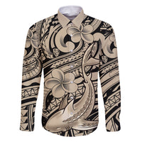 Polynesian Shark Tribal Tattoo Family Matching Off Shoulder Maxi Dress and Hawaiian Shirt Beige Style LT9 Dad's Shirt - Long Sleeve Beige - Polynesian Pride