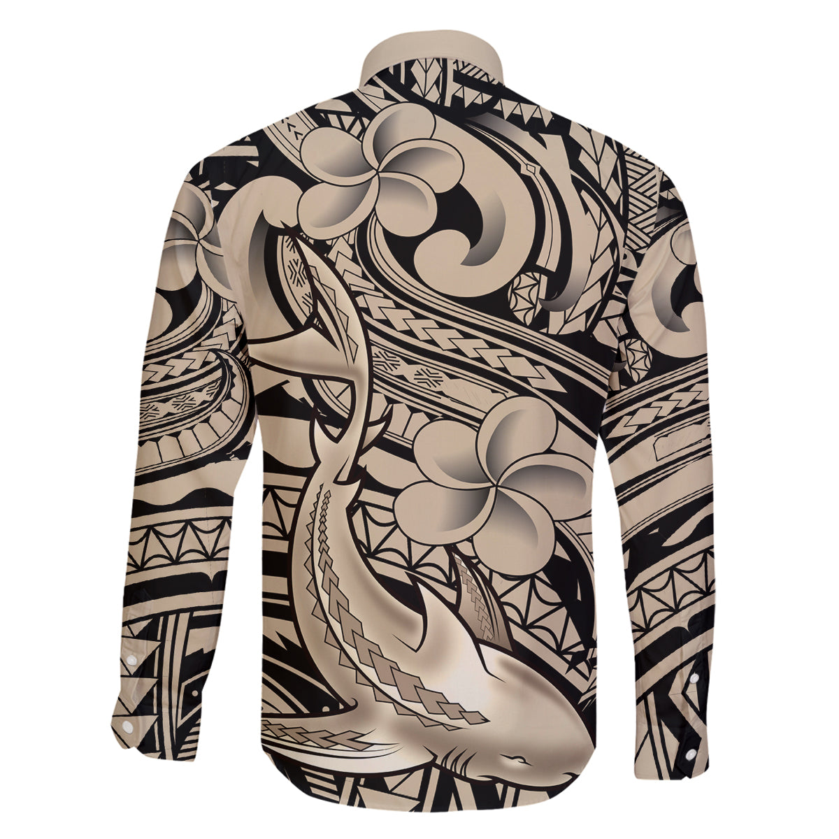 Polynesian Shark Tribal Tattoo Family Matching Off Shoulder Maxi Dress and Hawaiian Shirt Beige Style LT9 - Polynesian Pride
