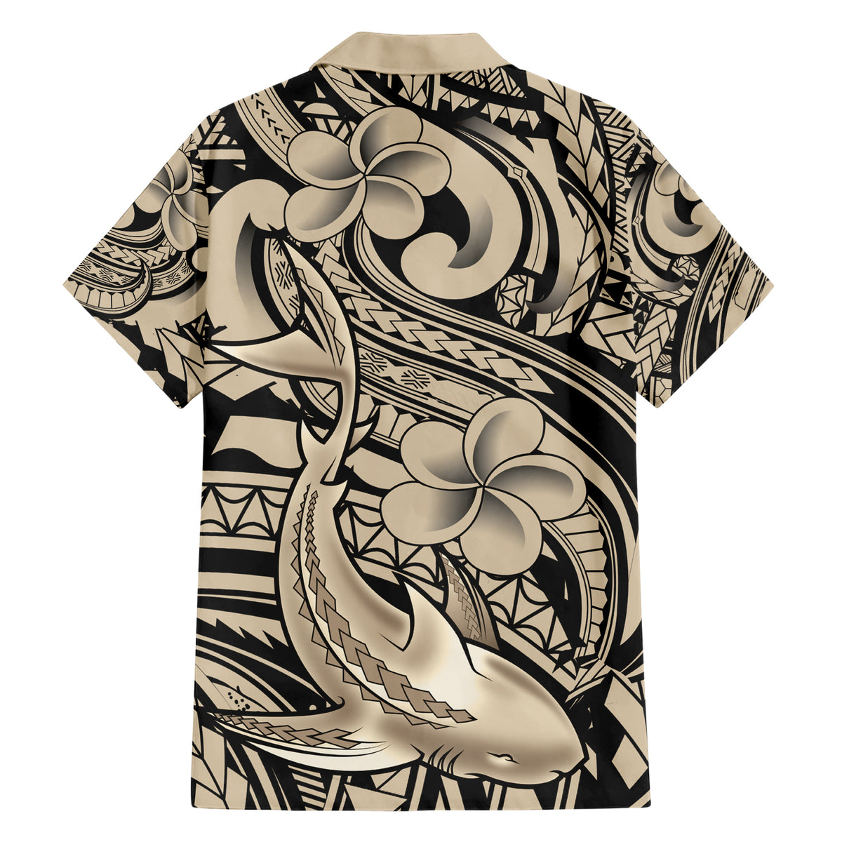 Polynesian Shark Tribal Tattoo Family Matching Short Sleeve Bodycon Dress and Hawaiian Shirt Beige Style