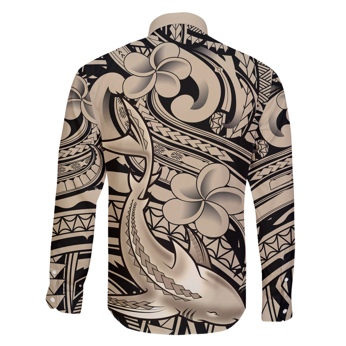 Polynesian Shark Tribal Tattoo Family Matching Short Sleeve Bodycon Dress and Hawaiian Shirt Beige Style