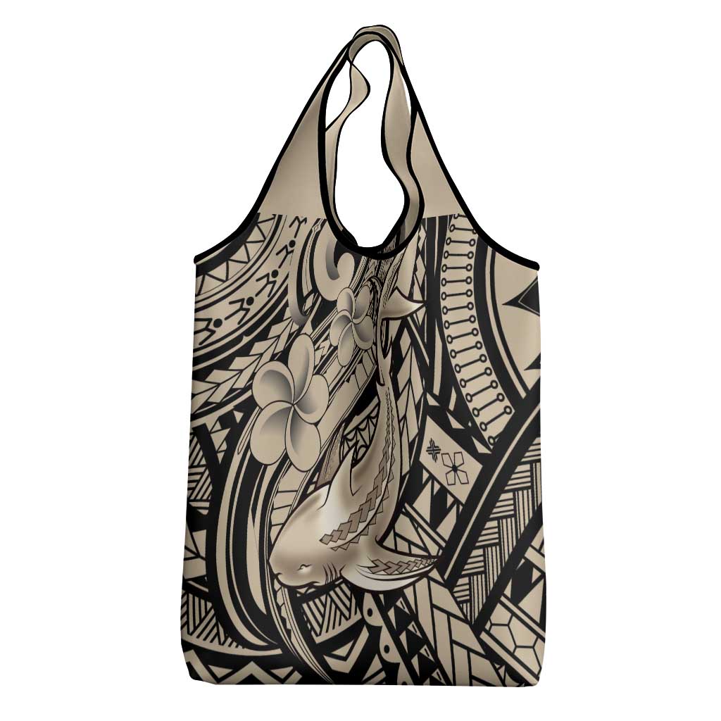Polynesian Shark Tribal Tattoo Grocery Bag Beige Style