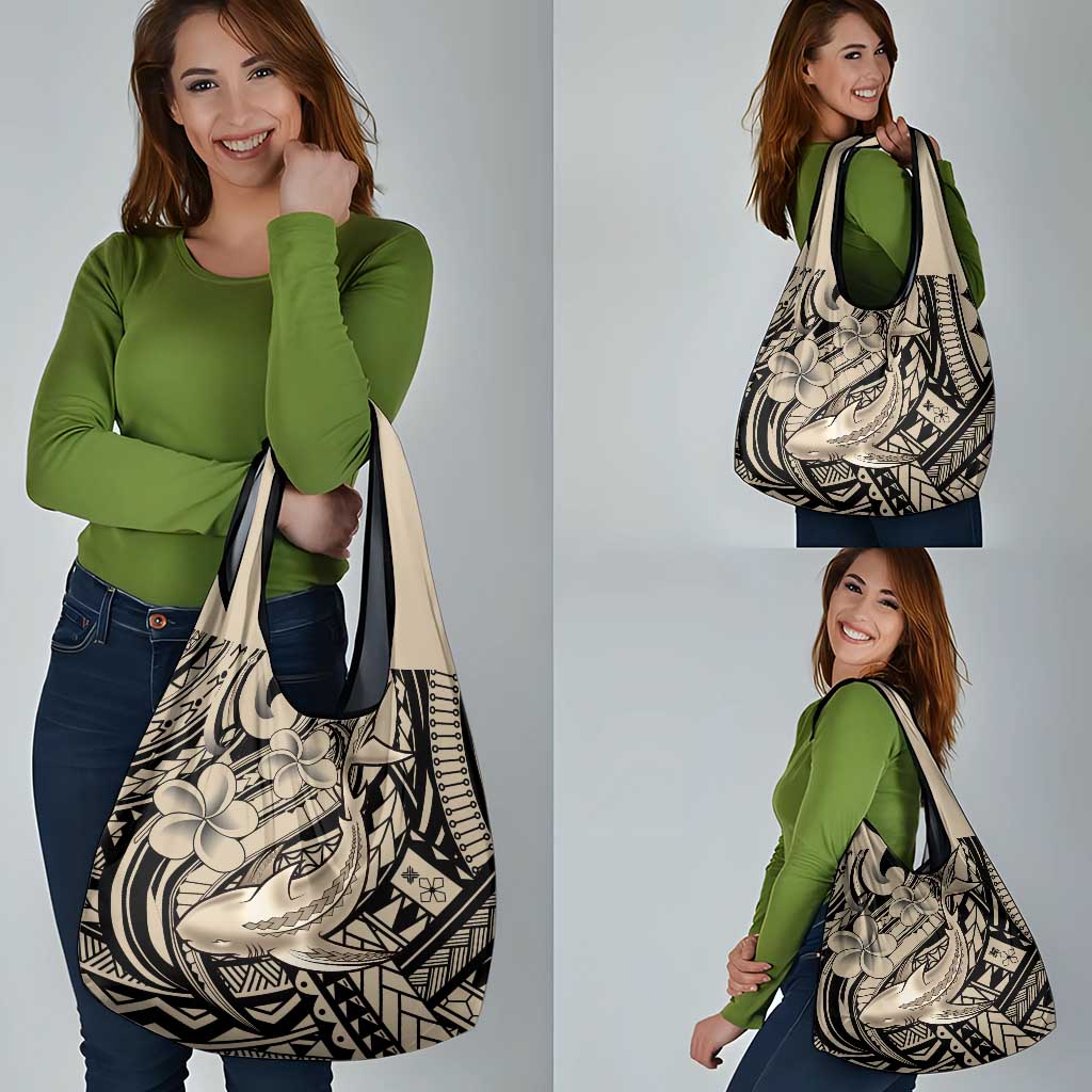Polynesian Shark Tribal Tattoo Grocery Bag Beige Style