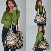 Polynesian Shark Tribal Tattoo Grocery Bag Beige Style