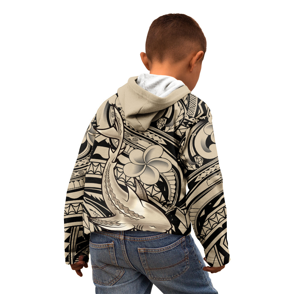 Polynesian Shark Tribal Tattoo Kid Hoodie Beige Style