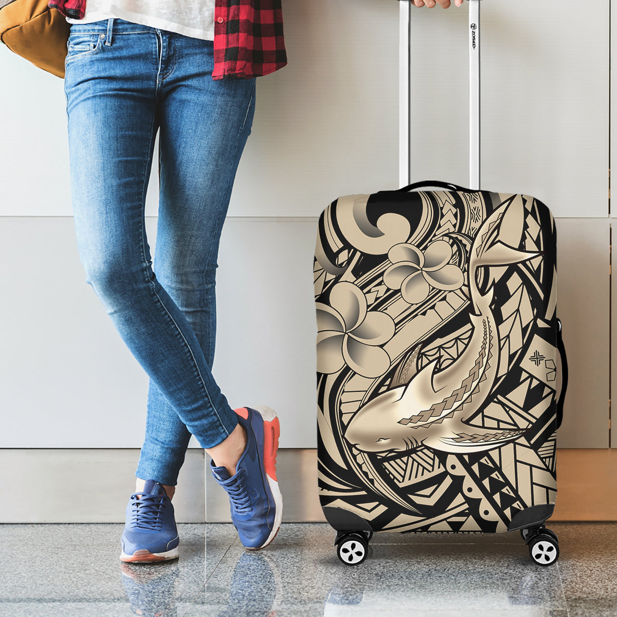 Polynesian Shark Tribal Tattoo Luggage Cover Beige Style LT9 - Polynesian Pride