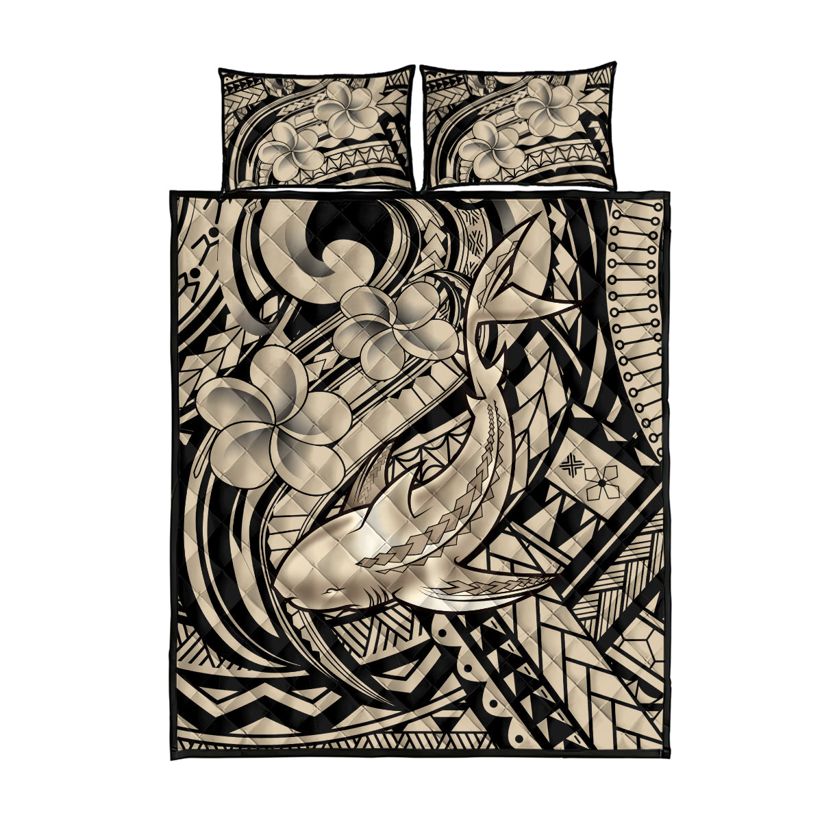 Polynesian Shark Tribal Tattoo Quilt Bed Set Beige Style