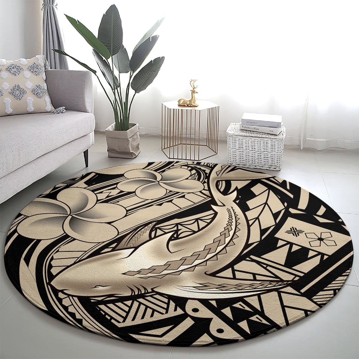 Polynesian Shark Tribal Tattoo Round Carpet Beige Style LT9 - Polynesian Pride