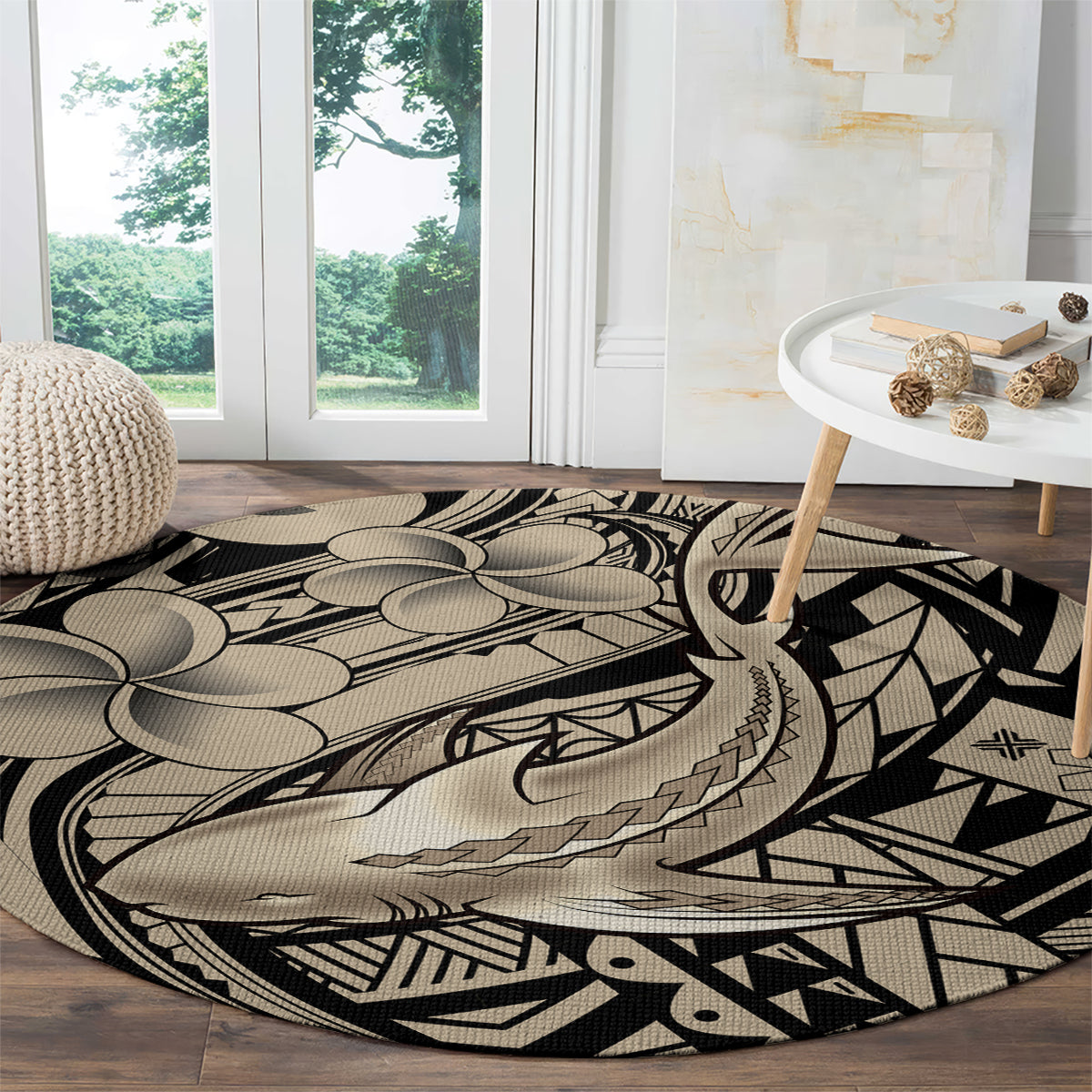 Polynesian Shark Tribal Tattoo Round Carpet Beige Style LT9 - Polynesian Pride
