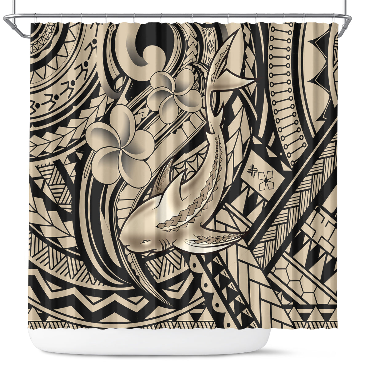 Polynesian Shark Tribal Tattoo Shower Curtain Beige Style LT9 Beige - Polynesian Pride