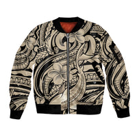 Polynesian Shark Tribal Tattoo Sleeve Zip Bomber Jacket Beige Style