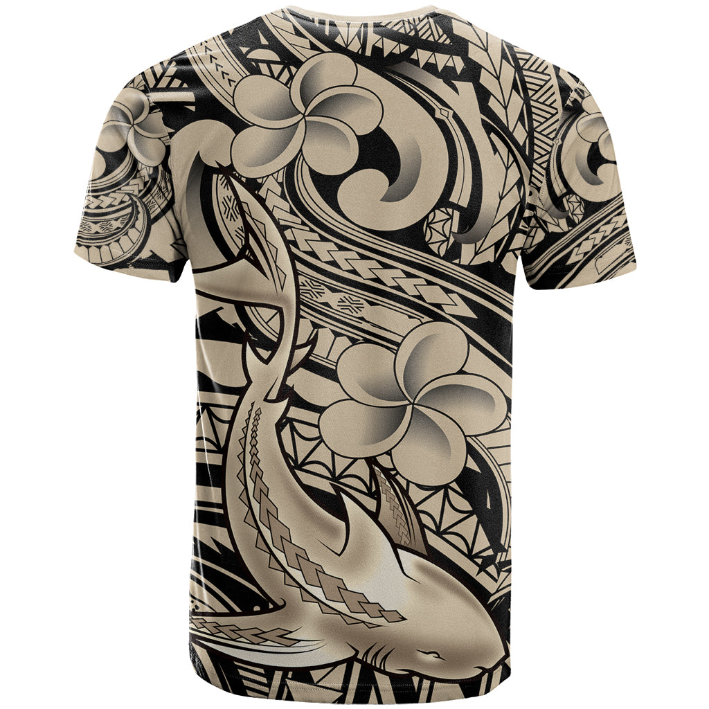 Polynesian Shark Tribal Tattoo T Shirt Beige Style