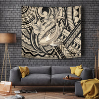 Polynesian Shark Tribal Tattoo Tapestry Beige Style