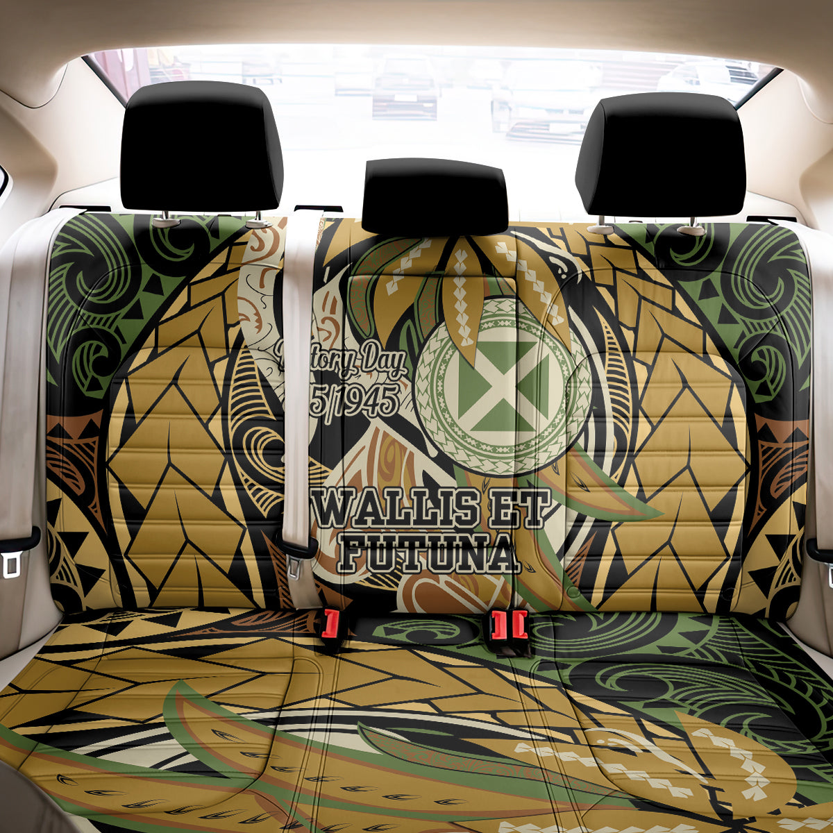 Wallis and Futuna Victory Day Back Car Seat Cover Since 1945 with Polynesian Platinum Floral Tribal LT9