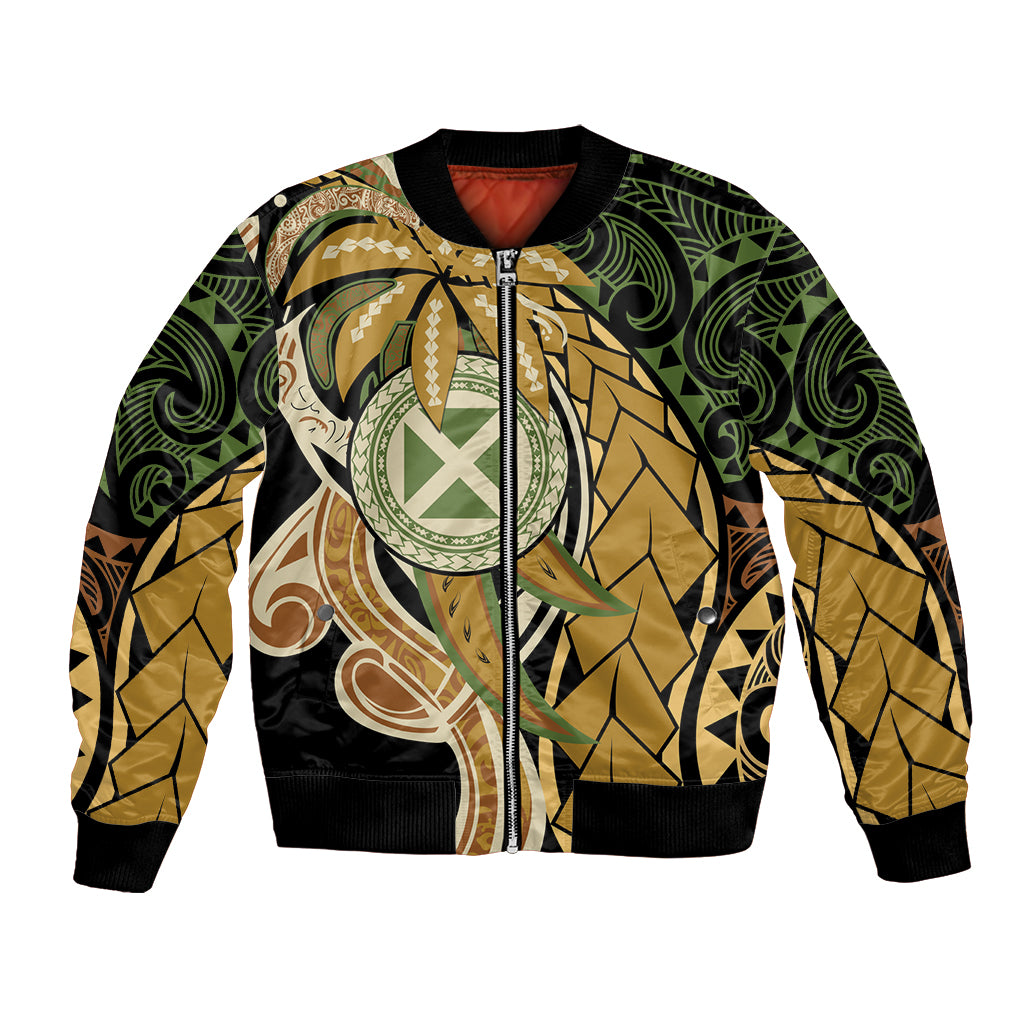 Wallis and Futuna Victory Day Bomber Jacket Since 1945 with Polynesian Platinum Floral Tribal