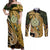 Wallis and Futuna Victory Day Couples Matching Off Shoulder Maxi Dress and Long Sleeve Button Shirt Since 1945 with Polynesian Platinum Floral Tribal