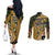 Wallis and Futuna Victory Day Couples Matching Off The Shoulder Long Sleeve Dress and Long Sleeve Button Shirt Since 1945 with Polynesian Platinum Floral Tribal