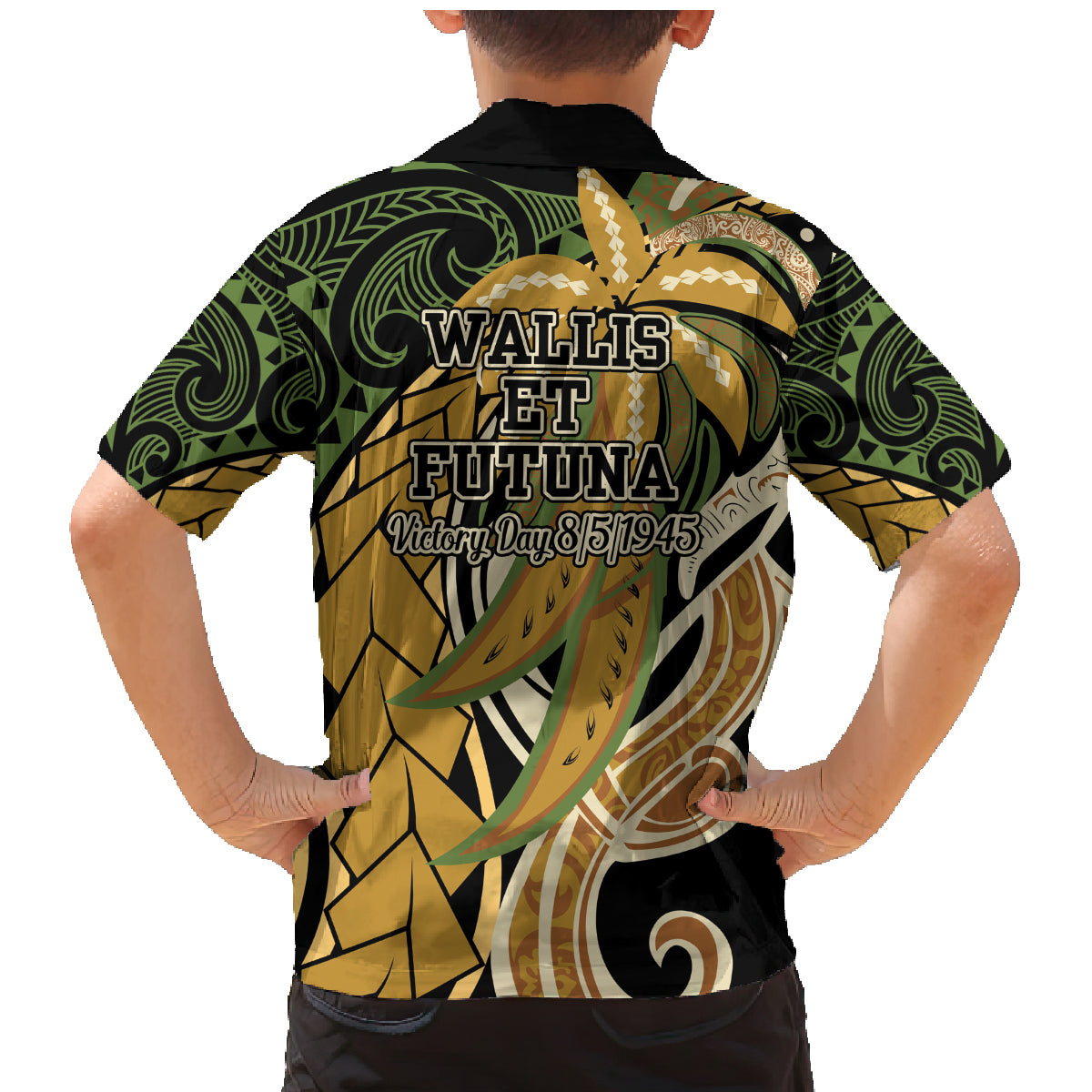 Wallis and Futuna Victory Day Family Matching Mermaid Dress and Hawaiian Shirt Since 1945 with Polynesian Platinum Floral Tribal