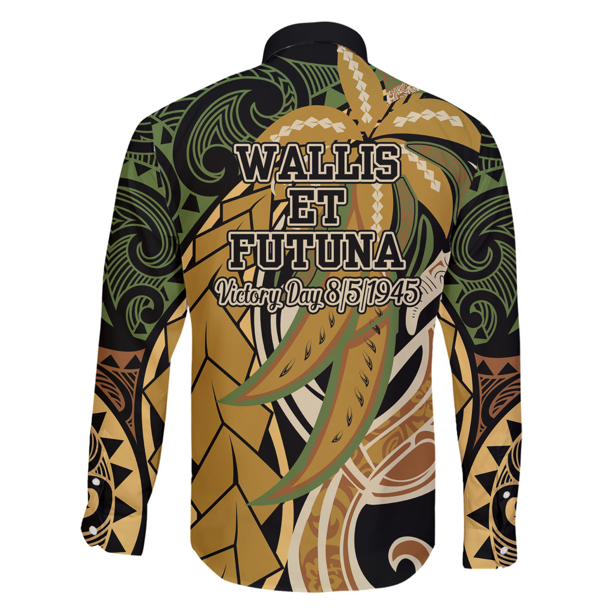 Wallis and Futuna Victory Day Family Matching Short Sleeve Bodycon Dress and Hawaiian Shirt Since 1945 with Polynesian Platinum Floral Tribal LT9 - Polynesian Pride