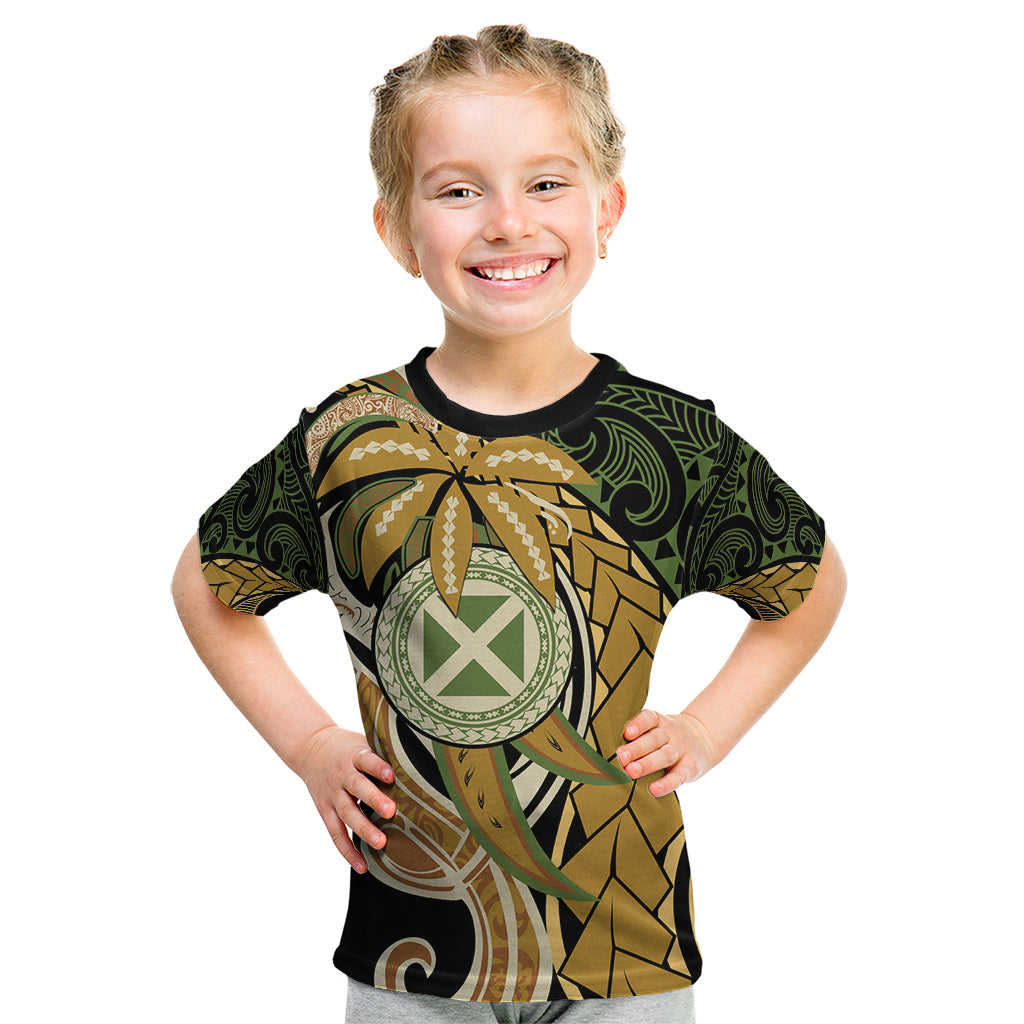 Wallis and Futuna Victory Day Kid T Shirt Since 1945 with Polynesian Platinum Floral Tribal