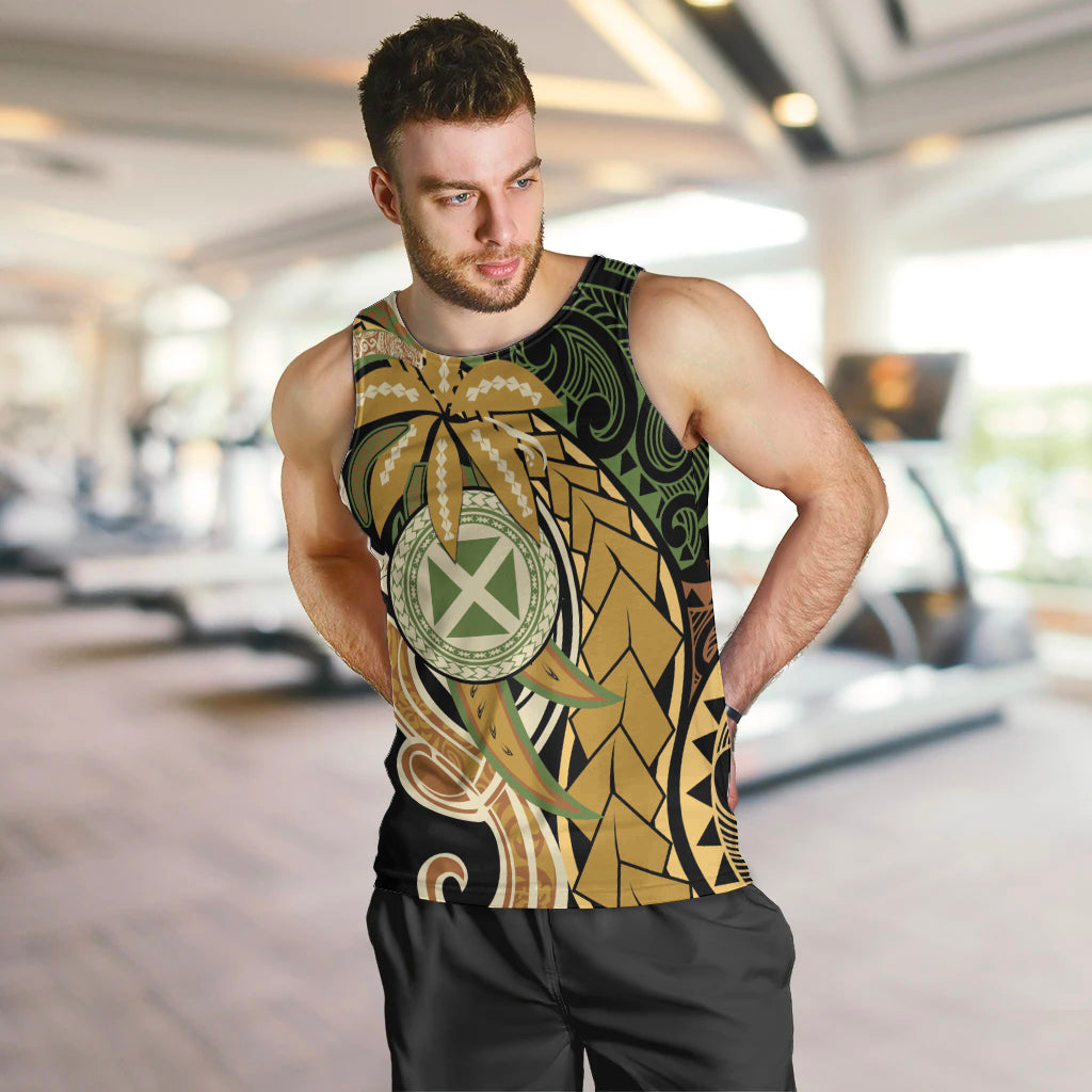 Wallis and Futuna Victory Day Men Tank Top Since 1945 with Polynesian Platinum Floral Tribal
