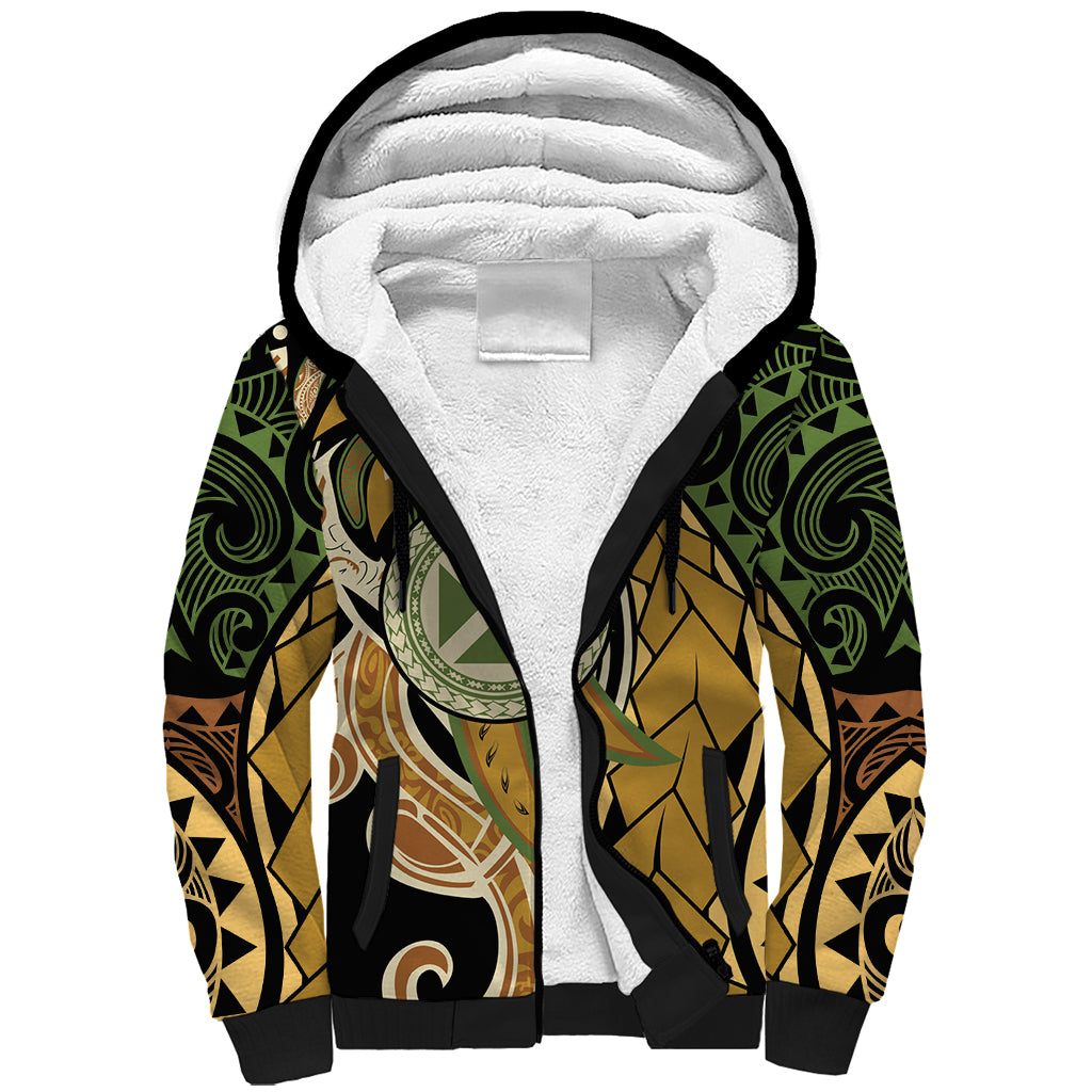 Wallis and Futuna Victory Day Sherpa Hoodie Since 1945 with Polynesian Platinum Floral Tribal