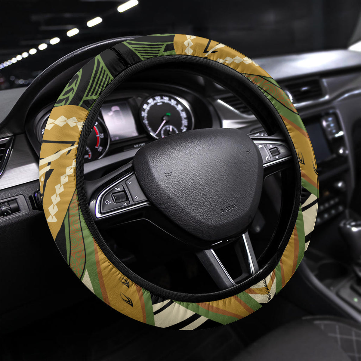 Wallis and Futuna Victory Day Steering Wheel Cover Since 1945 with Polynesian Platinum Floral Tribal LT9 Universal Fit Red - Polynesian Pride