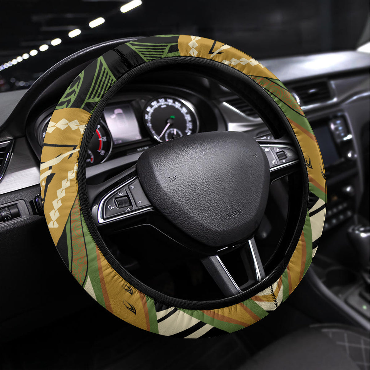Wallis and Futuna Victory Day Steering Wheel Cover Since 1945 with Polynesian Platinum Floral Tribal