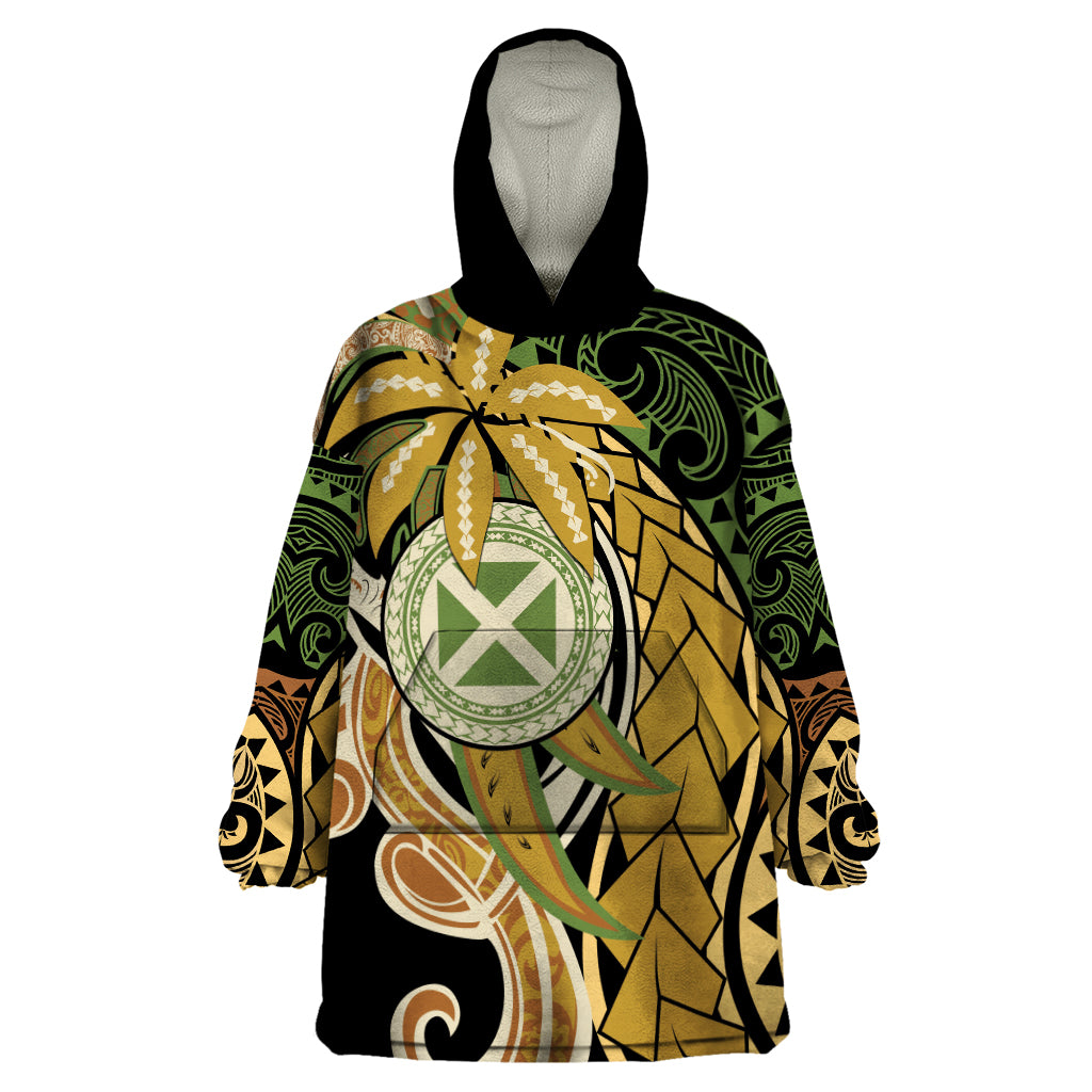Wallis and Futuna Victory Day Wearable Blanket Hoodie Since 1945 with Polynesian Platinum Floral Tribal