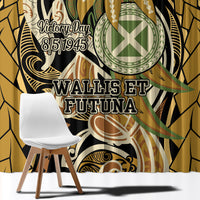 Wallis and Futuna Victory Day Window Curtain Since 1945 with Polynesian Platinum Floral Tribal LT9 - Polynesian Pride