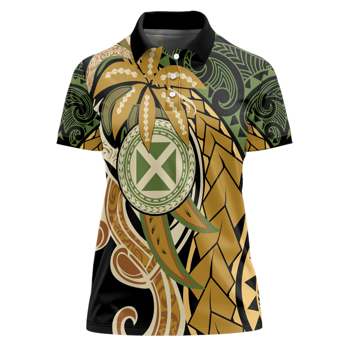 Wallis and Futuna Victory Day Women Polo Shirt Since 1945 with Polynesian Platinum Floral Tribal