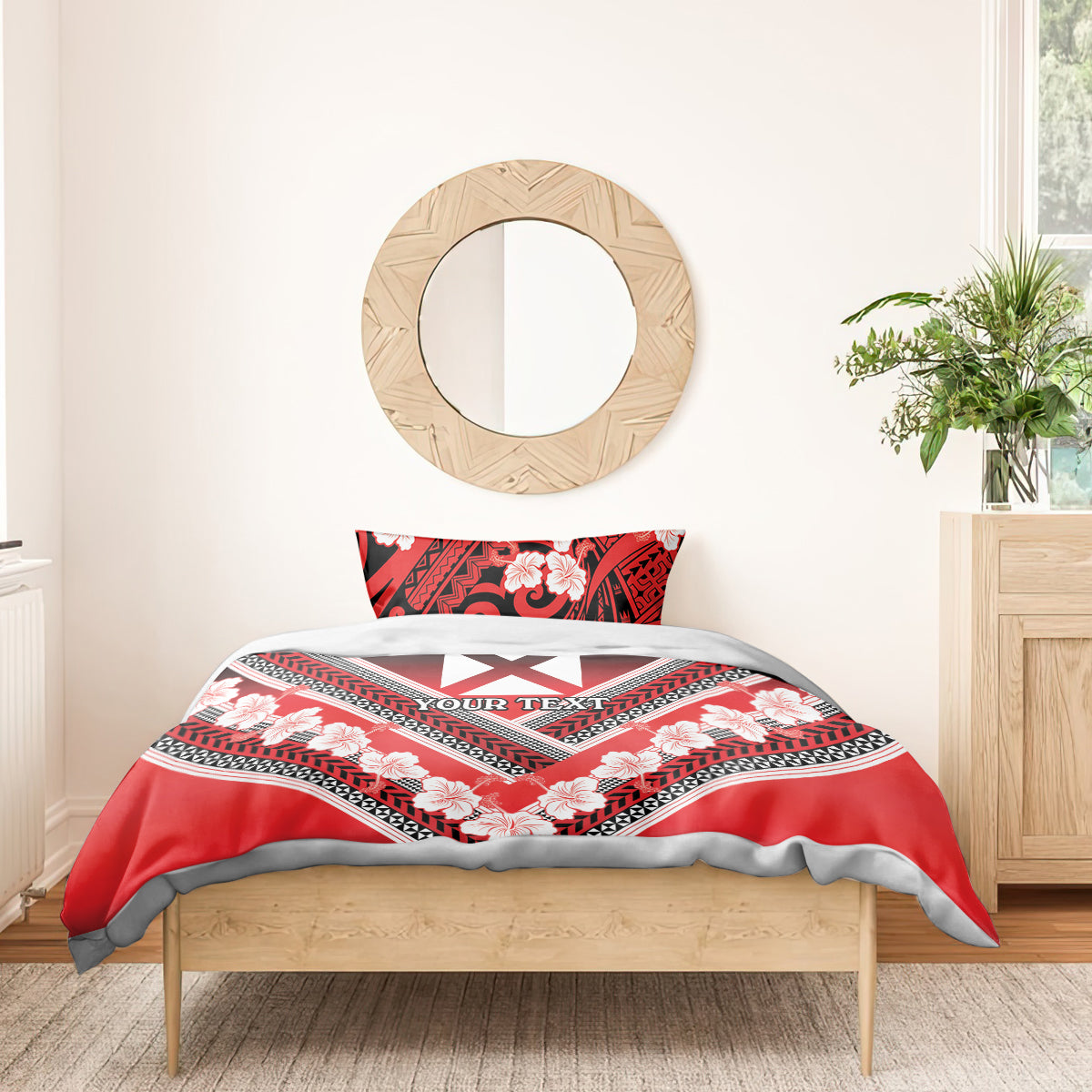 Personalised Wallis et Futuna Bedding Set Hibiscus and Polynesian Tribal Tattoos