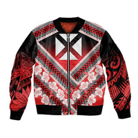 Personalised Wallis et Futuna Bomber Jacket Hibiscus and Polynesian Tribal Tattoos