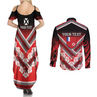 Personalised Wallis et Futuna Couples Matching Summer Maxi Dress and Long Sleeve Button Shirt Hibiscus and Polynesian Tribal Tattoos