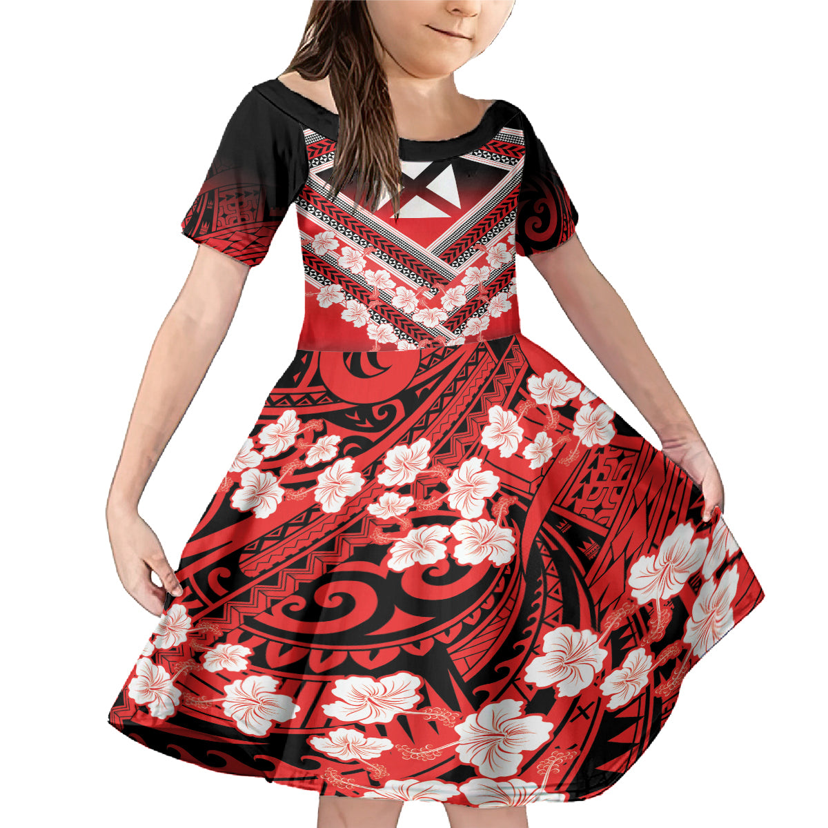 Personalised Wallis et Futuna Family Matching Mermaid Dress and Hawaiian Shirt Hibiscus and Polynesian Tribal Tattoos