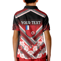 Personalised Wallis et Futuna Kid Polo Shirt Hibiscus and Polynesian Tribal Tattoos