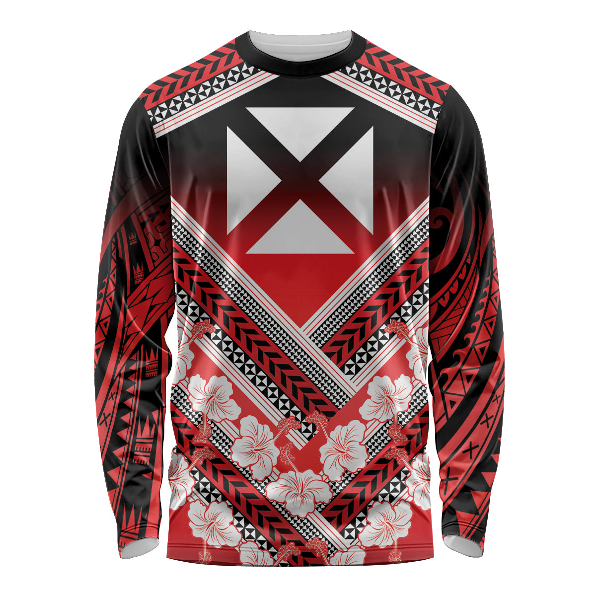 Personalised Wallis et Futuna Long Sleeve Shirt Hibiscus and Polynesian Tribal Tattoos LT9 Unisex Red - Polynesian Pride