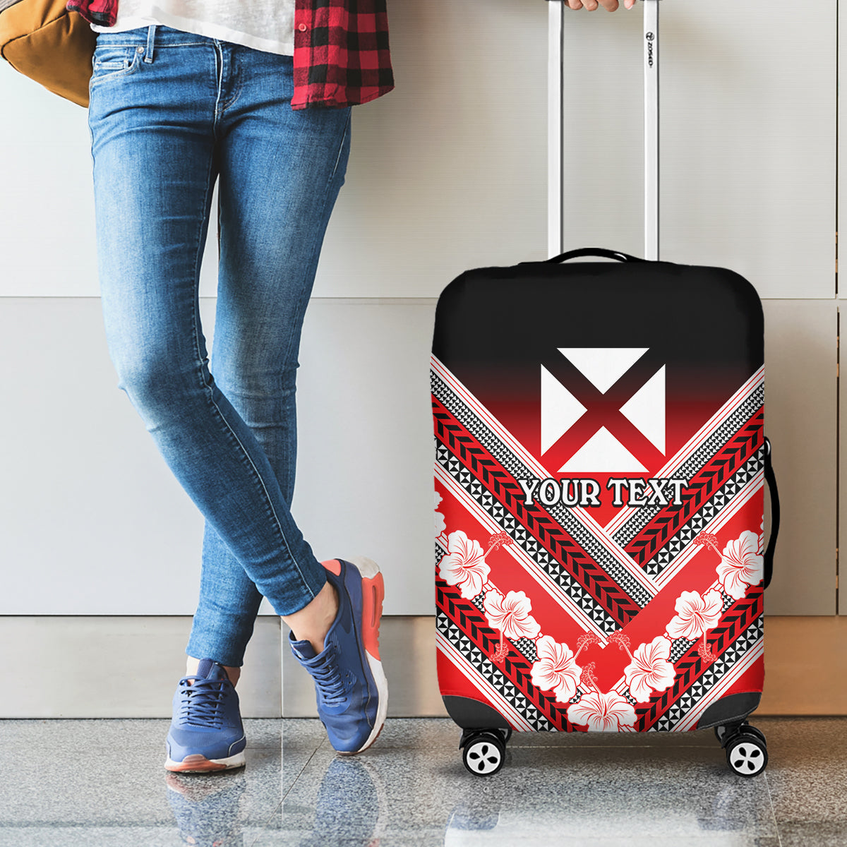 Personalised Wallis et Futuna Luggage Cover Hibiscus and Polynesian Tribal Tattoos LT9 - Polynesian Pride
