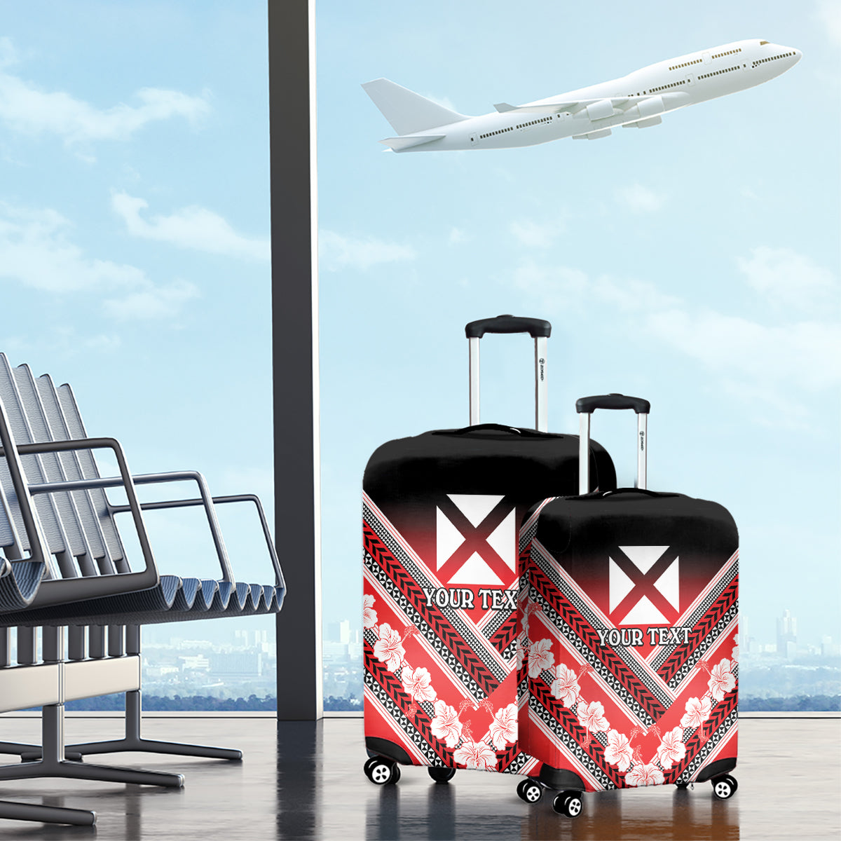 Personalised Wallis et Futuna Luggage Cover Hibiscus and Polynesian Tribal Tattoos LT9 - Polynesian Pride